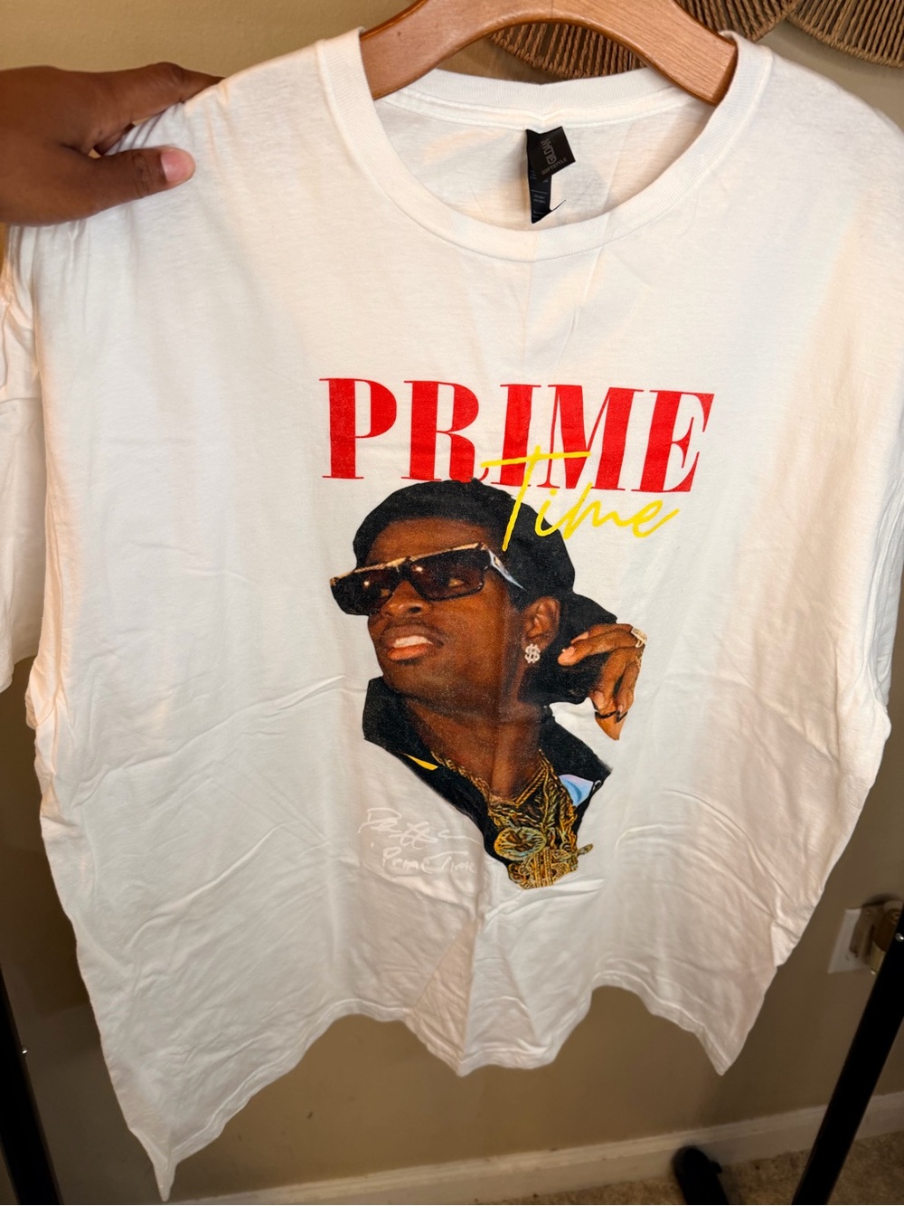 Soft Style White Graphic Tee with Red and Yellow PRIME Time Print